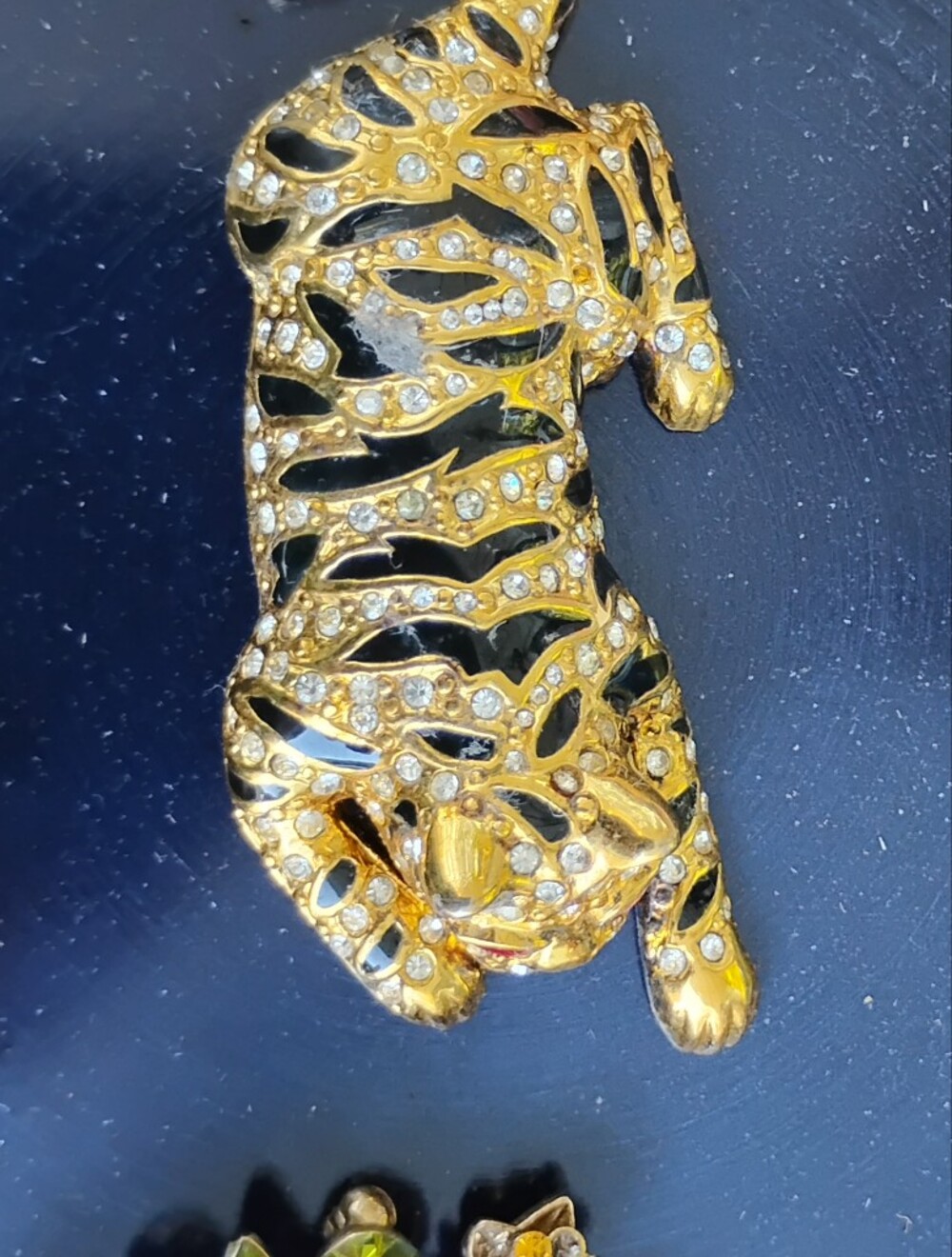 Gold and Black Crystal Tiger Brooch - Women Jewelry